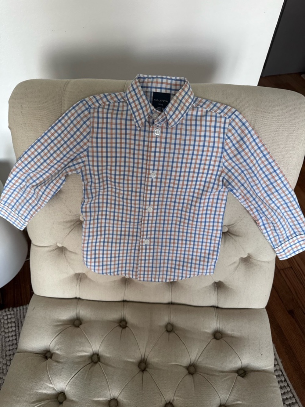 Nautica Orange and Light Blue Plaid Button-Down Shirt